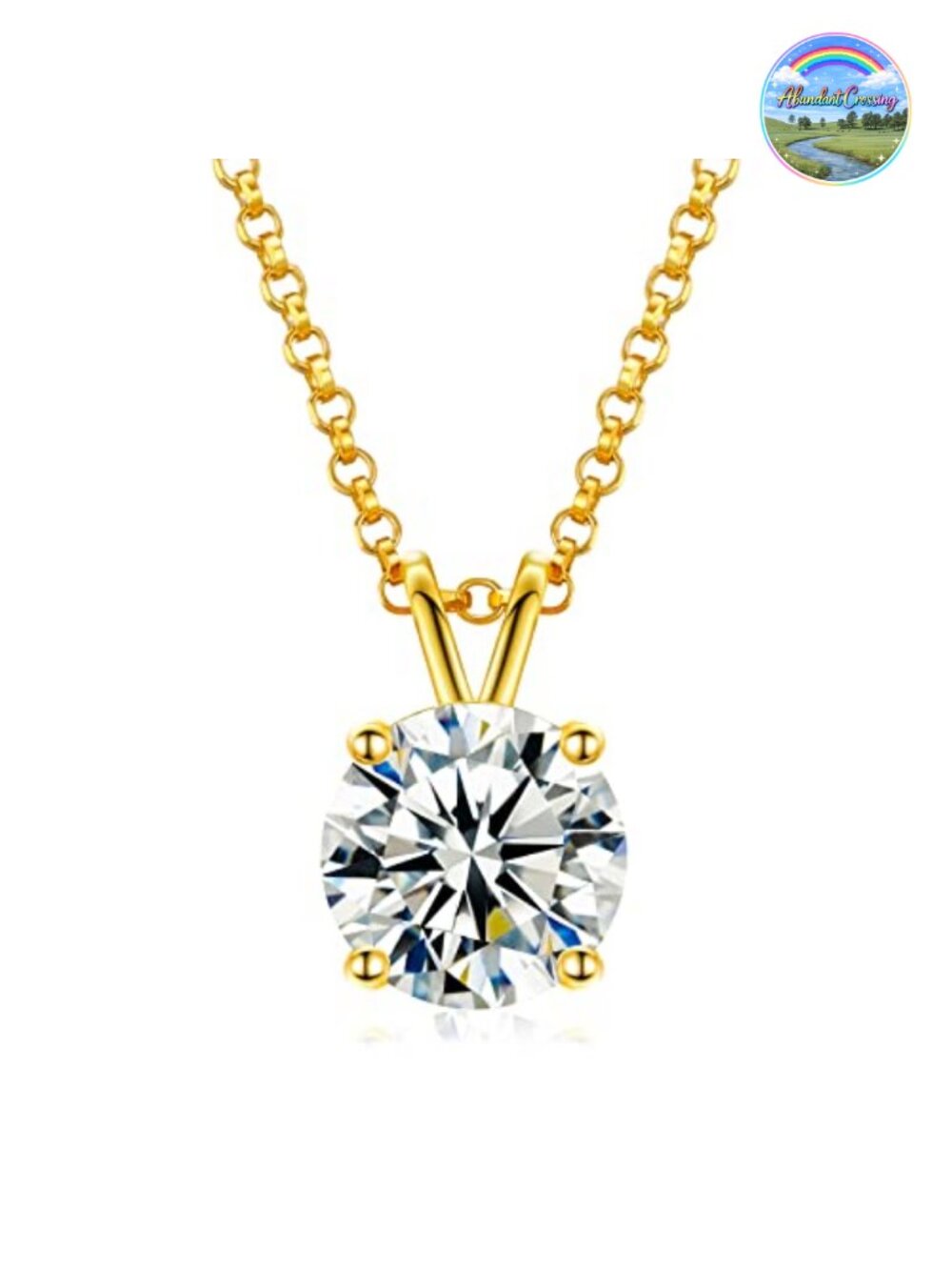 18K Gold Plated Solitaire Moissanite Pendant Necklace 925 Sterling Silver